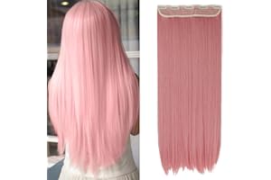 SEGO Extension Clip Capelli Lisci Fascia Unica 3/4 Full Head Extensions Hair Sintetici 65cm 120g - Rosa Cenere