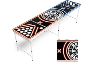 BeerBaller® LED NEON Beer Pong Tisch | LED Beleuchtung (blau/rot) & Kratzfeste Oberfläche | Klappbarer Bier-Pong Tisch mit Bällehalter | Bierpong Tische (Mit Cupholder)