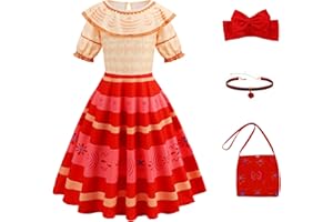 Disnnie Robe Deguisement de Princesse Mirabel Dolores pour Enfant Fille avec Accessoires Halloween Anniversaire Fete Costume 3-12 ans