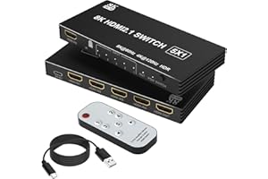 YEEMIE PRO Commutatore HDMI 5 in 1 Out 8K@60Hz, 5×1 HDMI 2.1 Selector Box con telecomando IR, 5 porte HDMI Switcher Splitter per PS5 PS4 Xbox PC TV