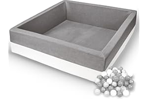 Rainbow Kids - XXL Luxus Bällebad Bällepool Bällebecken Spielbälle Kugelbad Bällchenbad Spielbecken Ball (120x120x40 mit 500 Bällen, Grau-Weiss)