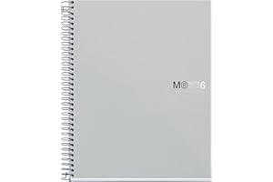Miquelrius - Cuaderno A5 Notebook The Original, 6 franjas de colores, Cubierta polipropileno opaco, Tamaño 148 x 210 mm, 2 Taladros, 150 Hojas de 70 g/m², Cuadrícula de 5 mm, Color Gris