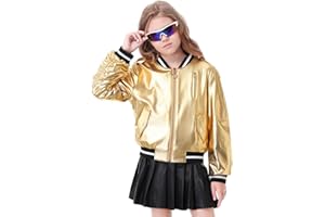 LOLANTA Chaqueta Bomber Metálica Brillante para Niña, Cazadora Ligera de Primavera y Otoño con Cremallera y Bolsillos, Estilo Corto, Cortaviento e Impermeable, 4-12 Años