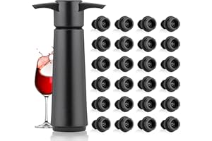GARQITWAN Weinverschluss Vakuum mit 24 Stopfen, 1 Wein Vakuumpumpe und 24 Weinverschluss, Wiederverwendbarer Weinflaschenverschluss, Weinpumpe Hält Wein Frisch, Schwarz