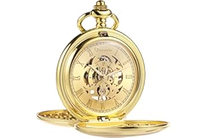 TREEWETO Reloj de Bolsillo Retro Liso clásico mecánico de Cuerda Manual Steampunk números Romanos Reloj de Bolsillo para Hombre Mujer con Caja de Cadena
