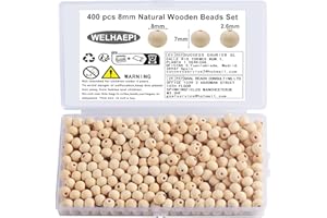 WELHAEPI 400 Pezzi Perle Rotonde in Legno, Perline Legno Naturale, Palline di Legno con Foro per Decorazioni Artigianali Fai-da-Te - 8mm