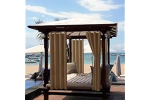 ele ELEOPTION Cortinas de Exterior, Resistentes al Agua, Protección UV, Cortina Exterior con Ojales, Cortina Opaca para Jardín, Patio, Balcón, Marrón, 1 Trozo / 132 X 213cm