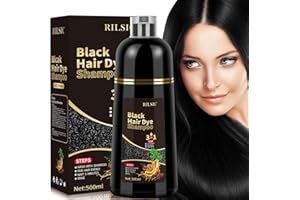 JELMOK Black Hair Dye Shampoo 3 in 1, 500ML Colorante Nero per Donna Uomo, Colorante Capelli Istantaneo, Shampoo Capelli Colorati,Hair Color - Naturale-per Capelli per Donna Uomo (Nero)