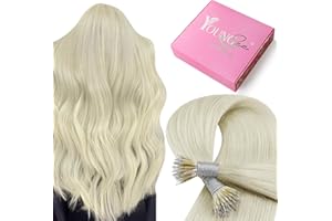 YoungSee Nano Ring Hair Extensions Platinum Blonde 20 inch Nano Human Hair Extensions Blonde Nano Bead Hair Extensions Platinum for Girls Silky Straight Cold Fusion Tiny Attachment 50s 50g