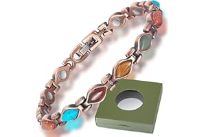 Wollet Bracelet magnétique en cuivre pour femme - Turquoise magnétique - Avec aimant de 3500 gauss - Avec boîte d'emballage, Eine Grösse, Cuivre, Agate