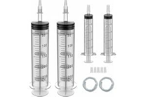 EPISKEY Siringa 250 ml con tubo e adattatore, siringa grande con confezione individuale, per laboratorio, alimentazione di animali domestici, industria,Giardino (250ml)