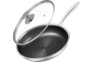 Innerwell Professionale Padella Antiaderente Acciaio Inox 24 cm, Padella Induzione con Coperchio, Rivestimento a nido d'ape antigraffio, Padelle Adatte Per Forno, Universali Pentole, Senza PFOA
