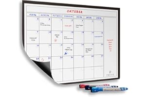 Previs Whiteboard Monatsplaner Magnetisch A4 - Magnetischer Kalender Kühlschrank Planer - Familienplaner - Monatskalender Wochenplaner Abwischbar -Monatsplaner Abwischbar- Monthly Planner Tafel Fridge