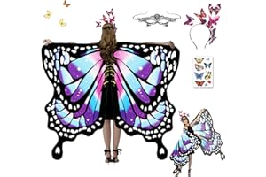 HILKKET Motyl Skrzydła Szaliki, 4 szt. Motyl Szaliki, Szalik Motyl Kostium Dorośli, Płaszcz Motyl Kobieta, Szal Motyl Kobieta, Skrzydła Motyl Z Opaska Na Karnawał, Impreza 168 x 140 cm