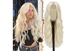 ‎BARSDAR BARSDAR Lange Wellig Platin Blond Perücke - 66cm Mittelscheitel Natürliche Synthetische Hitzebeständige Haar Replacement für Frauen