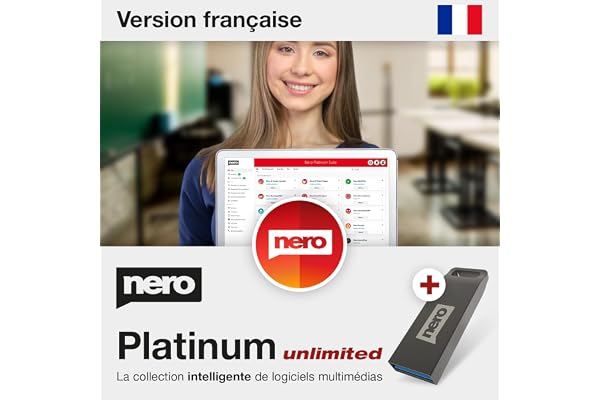 Nero Platinum Unlimited | Suite logicielle multimédia clé USB | Logiciel montage vidéo 4K/8K | Sauvegarde données | Gestion photos IA | Convertisseur DVD CD | Licence à vie | 1 PC | Windows 11/10/8/7