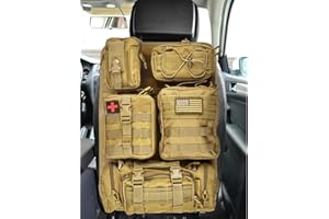 Hanured® Taktyczny organizer na fotel samochodowy, panel Molle z 5 zdejmowanymi kieszeniami Molle, organizer na przednie siedzenie samochodowe, do większości samochodów, SUV-ów, ciężarówek (khaki)
