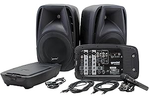 Gemini Sound ES-210MXBLU Professional Audio Bluetooth PA avec Deux Haut-parleurs de Woofer de 10 Inclus, Mélangeur Amovible à 8 Canaux, 4 entrées de Ligne / Micro, SD, USB