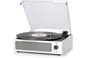 Trynnay Plattenspieler mit Lautsprecher Vinyl Schallplattenspieler Wireless LP Phonograph mit Eingebauten Stereo-Lautsprechern 3-Gang-Riemenantrieb Plattenspieler mit Lautsprechern Retro Weiß