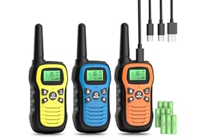 QIKKTYAY Walkie Talkie, Walkie Talkie Aufladbar für Kinder mit 16 Kanäle, 3er Set Funkgerät mit VOX Funktion, LED Taschenlampe, 3 Meilen Lange Distanz für Wandern Camping Abenteuer