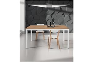 Spazio Casa Tavolo moderno allungabile bianco e rovere - 140 x 80, Bianco/Naturale