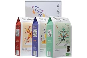 Veegreen coffret Mate Bio 3 saveurs : Nature - citron gingembre - menthe | 3x100gr | Set Maté, Idée Cadeau, Infusion énergisantes bio élaborée en france