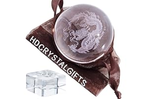 HDCRYSTALGIFTS Pisapapapapeles de bola de cristal de dragón chino tallado en 3D con soporte de vidrio gratis, 60 mm