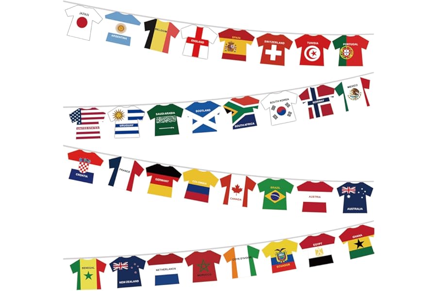 YOFANUP World Cup Football 2026 Flags Bunting, 33ft/10m, Bunting for World Cup Party Decorations, Double Sides Jersey Bunting for Restaurant Bar Club Garden Decor (1 Pack)