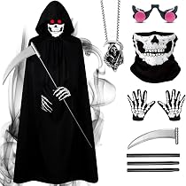Halloween-Sensenmann-Kostüm Set – 5-teilig Mit Kapuzenumhang, Maske, Handschuhen & Sense
