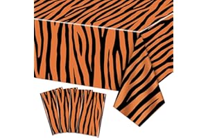 PTECDROTS 4 x Tiger Print Plastic Tablecloth, Rectangular Safari Animal Tablecloths, Tiger Striped Tablecloth for Zoo, Jungle, Safari, Tiger Party Decorations, 120 x 220 cm