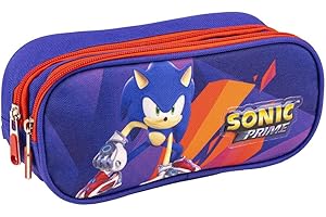 CERDÁ LIFE'S LITTLE MOMENTS Trousse Scolaire 2 Compartiments Sonic Prime - Bleue et Rouge - 22,5x8x10 cm - Trousse en Polyester - Fermeture Éclair - Motif Sonic Prime - Produit Original Conçu en Espagne