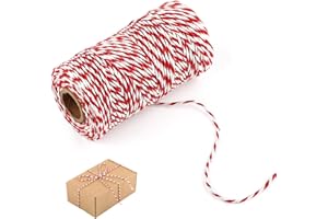 VAKTOP Rot und Weiß Bindfäden, 100m Baumwolle Weihnachten Bastelschnur, Bäckergarn Küchengarn für Handwerk, Geschenke Verpacken, Gartenarbeit, Weihnachten Dekoration