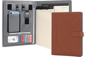 Wason Portefeuille A4 Padfolio Porte-documents en Cuir PU avec Multi-poches Bloc-notes Planchettes Amovible et Support Téléphone Tablette pour Organisateur Bureau école Voyage(Brun)