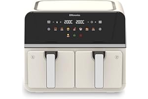 EMtronics 9L Dual Zone Air Fryer 2400W Family Size, 8 Preset Cooking Mode, Match Cook & Smart Finish Functions, 9 Litre - Cream