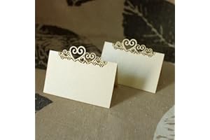 Cutefly 25 Wedding Place Cards with Heart Decoration, Name and Number Cards, Ivory - 4, White