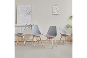 BenyLed zestaw 4 krzeseł do jadalni, skandynawskie, nowoczesne krzesła kuchenne z poduszką z tkaniny, lniane krzesła pomocnicze z nogami bukowymi (szaro-tkaniny)