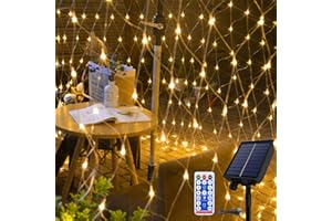 NAIZY Solarna siatka świetlna na zewnątrz, 6 x 4 m, 480 diod LED, ciepła biel, z 8 trybami świecenia, funkcją pamięci i timerem, USB i ciemnozielonymi liniami światła, oświetlenie bożonarodzeniowe, do użytku wewnątrz i na zewnątrz