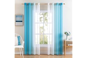 MIULEE Voile Tende Trasparenti con 2 Pannelli per Salotto Eleganti con Occhielli Sfumato Tenda per Finestra Decorazione Balcone e Camera da Letto Soggiorno Bagno Cucina 140X145CM Blu Marino