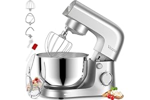 Vezzio Small Stand Mixer,4.5 liters Food Mixers for Baking,1500W 10-Speed Kitchen Cake Mixers,Electric Kitchen Mixers with Small form-factor, Easy to use and Lightweight(4.5L, Silver)