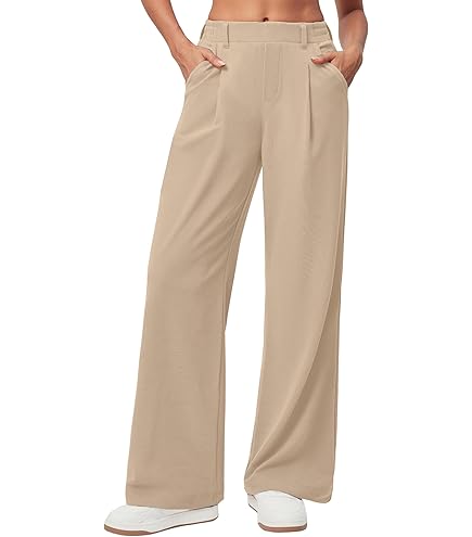 Broeken Dames,Linnen Broek Dames Wijde Pijpen Effen Knop Rekbare Taille Gesmokte Elegante Palazzo Casual Lichtgewicht Comfortabele Zomerbroek Boho Oceanside Pants Khaki Xxl 3623599437