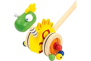 Bino world of toys Schiebelaufrad Dinosaurier Holzspielzeug Schiebe-Laufrad im Dino-Design Spielzeug für Kinder ab 2 Jahre (bewegender Dinosaurier, besonders robust, Maße: 7 x 7 x 55 cm), Bunt
