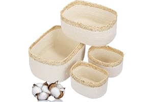 SOSAYET Panier de rangement enfants corde tressée 4 set, salle de bain, table à langer empilable et polyvalent pour décoration chambre d’enfant jouets lingettes humides