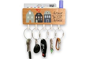CUBIBOO®️ Set de Llavero de Pared Compacto Home Sweet Home Decoracion 03 (18,2 X 7 x 3 CM) + 5 Llaveros de Alambre de Acero Inox - Colgador Llaves Pared - Cuelga Llaves Pared (Home Sweet Home 03)