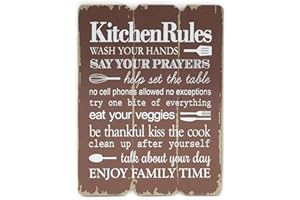 levandeo Kitchen Rules - Decorazione da parete, 28 x 21 cm, in legno, stile shabby chic, vintage, scritta in lingua tedesca