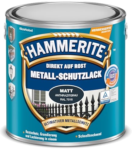 Hammerite Metallschutzlack Hammerschlag, 3in1- Rostschutz, Silbergrau, 2,5 l Baumarkt