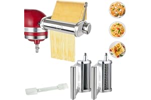 Accesorio para Rodillo de Pasta para KitchenAid Batidora de Pie, Accesorio para Pasta de Acero Inoxidable con Estante para Pasta, COOLCOOK 3 en 1 Accesorios de Pasta para Batidora para KitchenAid