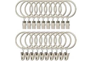 Gerhannery 30 Pezzi Anelli per Tende Metallo, Antiruggine Anelli per Tende con Ganci, Anelli Bastone Tenda Anelli Appesi, Gancio Tenda per Tende da Doccia Finestre, 32 mm Diametro Interno (Argento)