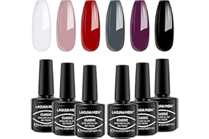 LagunaMoon Gel Nail Polish Set - 6 Colours Red Purple Grey Black White Pink Pigmented High-Shine Kit Gel Polish for Salon Quality DIY Nails - UV LED Soak Off Lacquer Kit Varnish Manicure & Pedicure