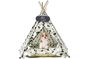 Whiwhi Namiot dla zwierząt tipi i kotów, zdejmowany i nadający się do prania, bawełniane płótno, przenośny namiot dla zwierząt domowych z poduszkami, legowisko dla psa/kota, domek do zabawy, 60 x 60 x