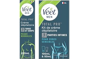 Veet Men - Lot de 1 Kit d'Epilation Parties Intimes - Crème Dépilatoire 100 ml et Baume de Soin 50 ml - 1 Crème Dépilatoire Peaux Normales 200 ml